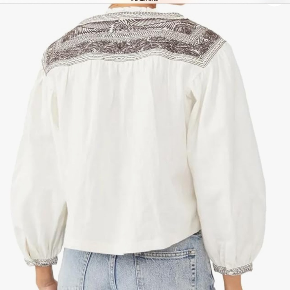Free People IGGIE Embroidered Crop Top in Ivory/Black Bean Combo sz XS NWT - Picture 6 of 7